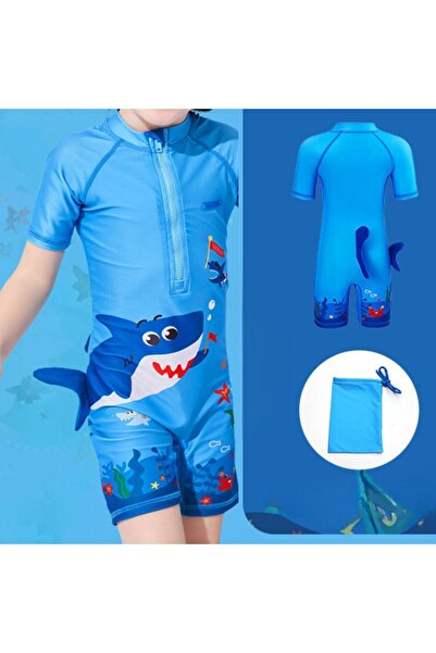 Petityu UPF50+ güneş korumalı kopek balığı mavi tulum mayo