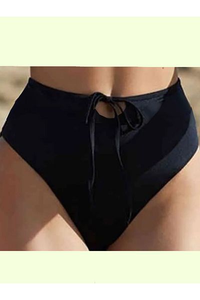 AŞAR MODA TEKSTİL Μαύρο ψηλόμεσο προσαρμοσμένο γυναικείο μπικίνι