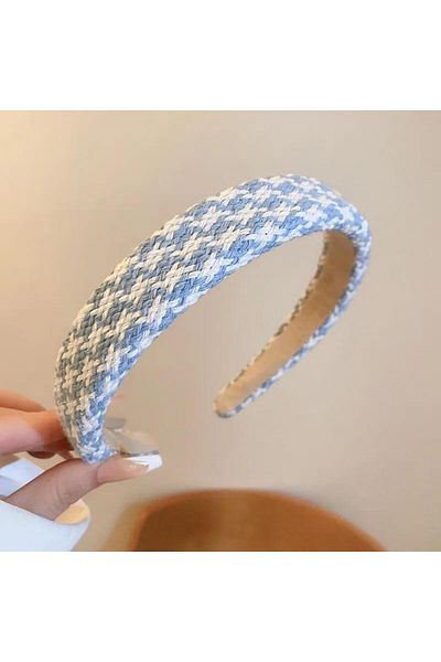 Rachel Blue and White Mini Checkered Knitted Hair Crown