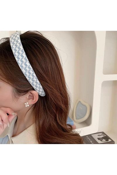 Rachel Blue and White Mini Checkered Knitted Hair Crown