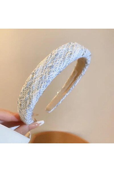 Rachel تاج شعر محبوك باللون الأزرق والأبيض والذهبي اللامع