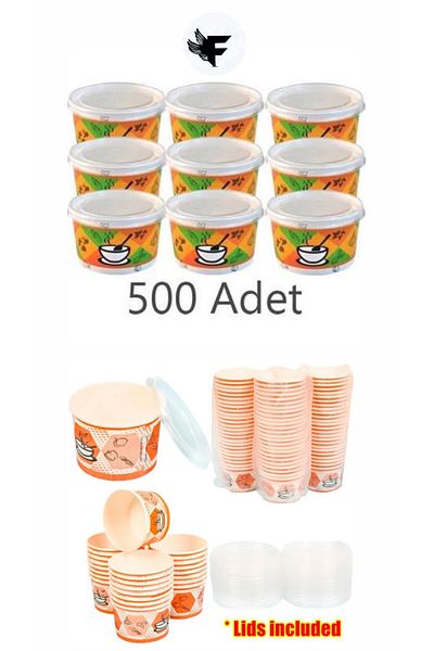 FİGANLAR hygienic Paper-carton Soup Container 16 Oz with Transparent Lid, 500 Pieces