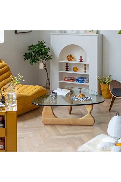 Eriza Home 1021, Yeni Nesil Modern Elips Geometrik Orta Cam Sehpa, Naturel
