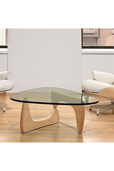 Eriza Home 1021, Yeni Nesil Modern Elips Geometrik Orta Cam Sehpa, Naturel
