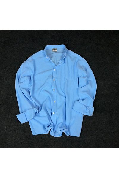 Hazhers Blue Men's Oversize Shirt Collar Long Sleeve Summer Shirt