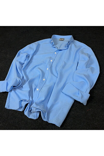 Hazhers Blue Men's Oversize Shirt Collar Long Sleeve Summer Shirt