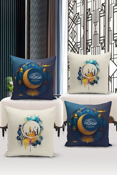 Bertille Home Ramadan Series Double Side Digital Printed Σετ 4 Μαξιλαροθήκης Ριχτάρι (Σετ Κάλυμμα Μαξιλαριού Ramadan)