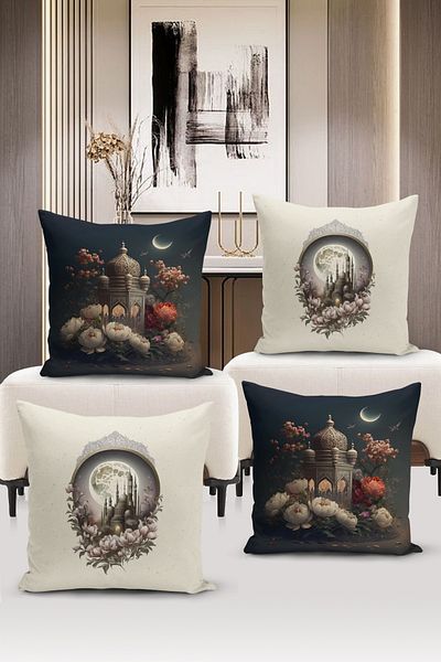 Bertille Home Ramadan Series Double Side Digital Printed Σετ 4 Μαξιλαροθήκης Ριχτάρι (Σετ Κάλυμμα Μαξιλαριού Ramadan)