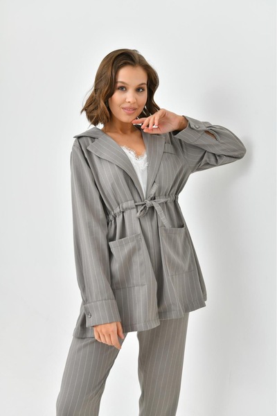 DUXAL SHOES طقم جاكيت نسائي مخطط من آرثر، بنطلون سفلي، علوي