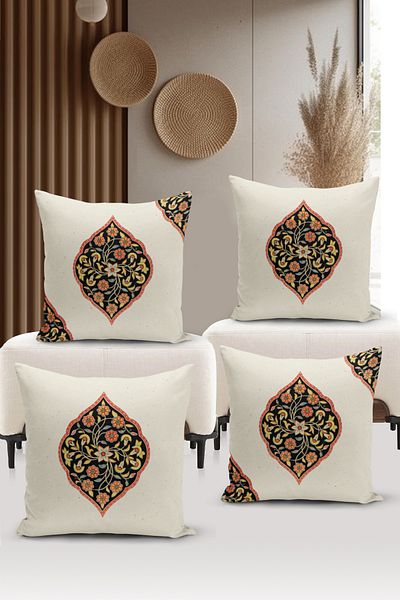 Bertille Home Ramadan Series Double Sided Digital Printed 4-Piece Throw Pillow Case Set (Ramadan Cushion Cover Set)