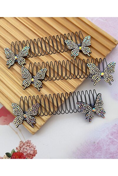 GÜLPEŞE Kristal Taşlı Kelebekli Hayalet Toka Metal Yaylı Toka