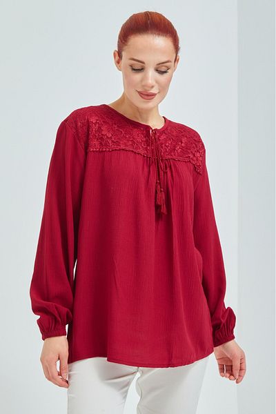 Stilmony Women's Burgundy Sile Cloth Summer Blouse