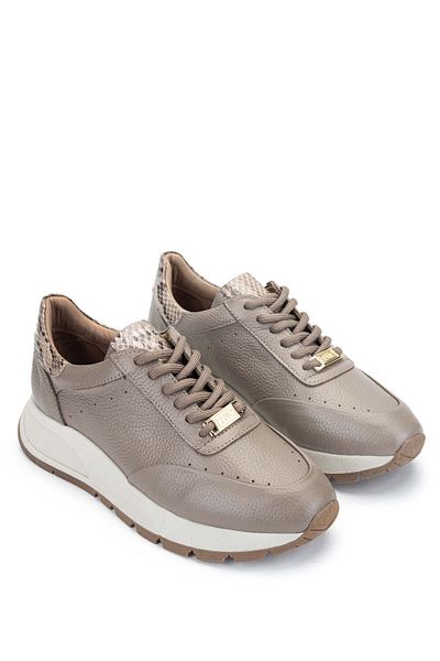 Tamer Tanca Beige Genuine Leather Women's Sneakers - Sports Shoes