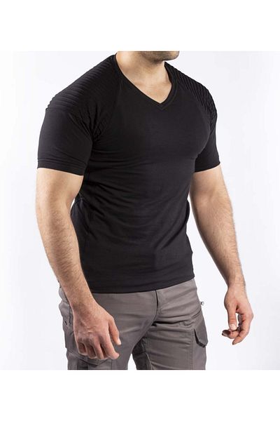 VAV WEAR Tactical Outdoor Casual T-Shirt Men's Short Sleeve Cotton Elastane Ribbed Stretchy Absorb Sweat Tthin02
