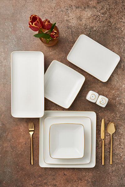 Güral Porselen Kansas 54 Parça Altın Fileli Yemek Takımı