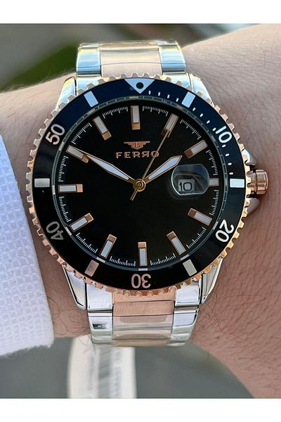 FERRO 30 Mt Waterproof Men's Wrist Watch with Steel Cord Calendar EFM11238-E2