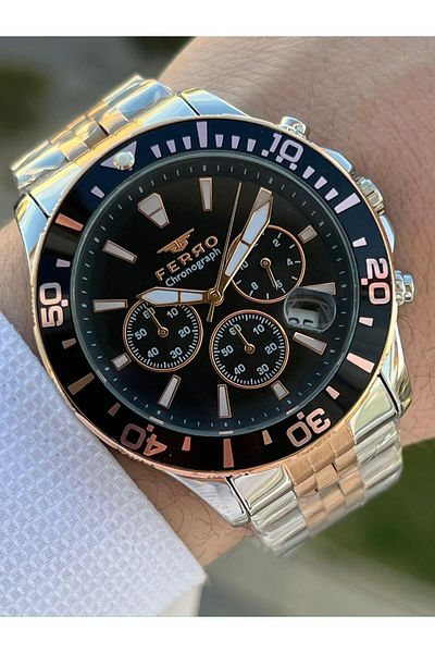 FERRO Steel Cord Inner Functions 30 Mt Waterproof Men's Wristwatch with Active Calendar EFM31921-E2