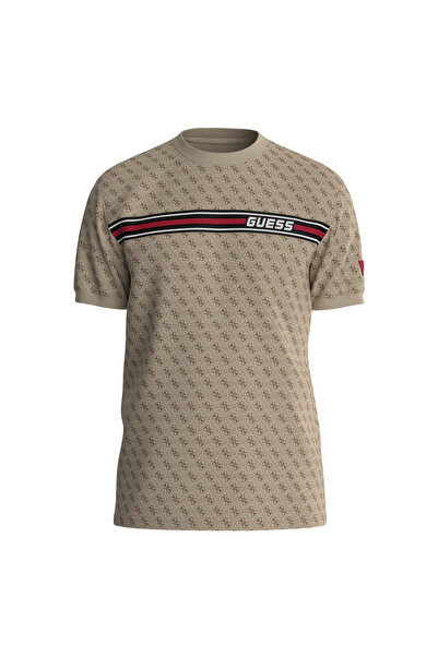 Guess تي شيرت منقوش برقبة دائرية للرجال باللون البيج Z2BI09J1314P13W-JAMEY