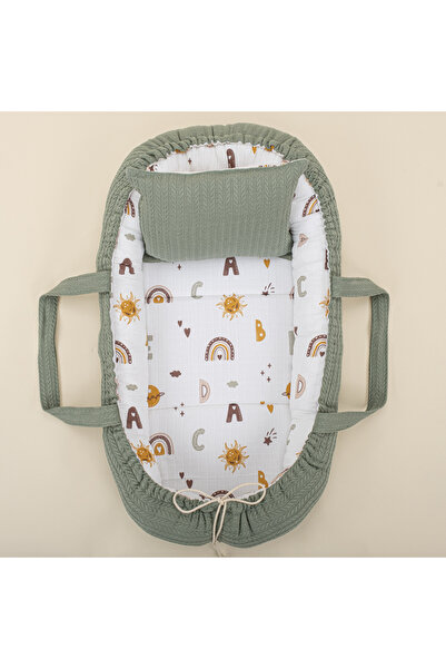 Yunikobaby Babynest ve Yastık - Koyu Yeşil Örgü - Galaksi ve Harfler