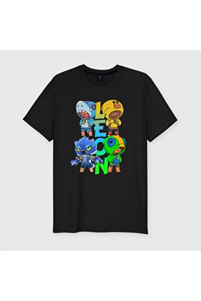 FULL TOLERANCE Unisex Cocuk Siyah Brawl Stars Leon Karakterli Tişörtü