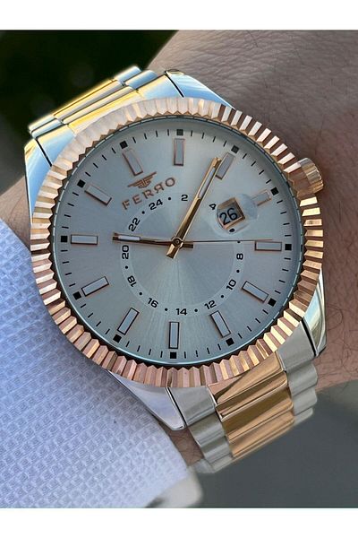 FERRO 30 Mt Waterproof Men's Wrist Watch with Steel Cord Calendar EFM11288-E