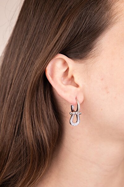 Sacha Accessories Figured Zircon Stone Silver Hoop Earrings