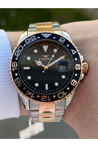 FERRO 30 Mt Waterproof Men's Wrist Watch with Steel Cord Calendar EFM11253-E2