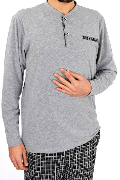 BSM Ανδρικό γκρι καρό υψηλής ποιότητας βαμβακερό σετ πιτζάμες