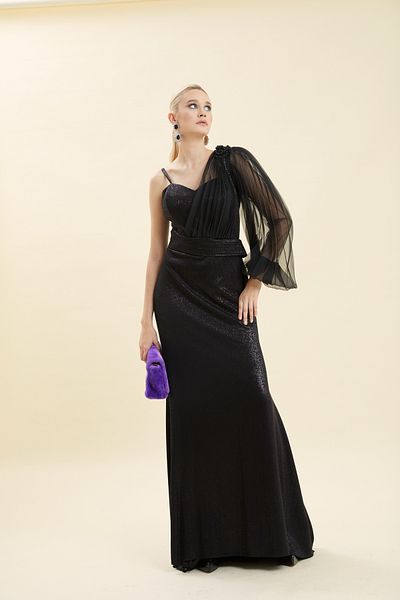 VERDA Shoulder Tulle Detailed Evening Dress