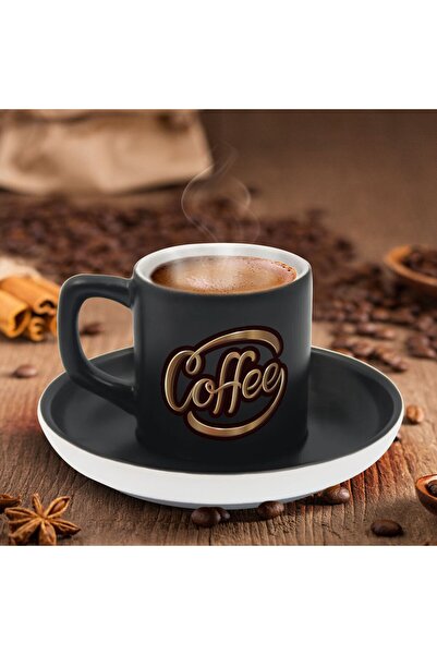 Bk Gift Kişiye Özel Coffe Tasarımlı Siyah Renk Türk Kahvesi Fincanı-1