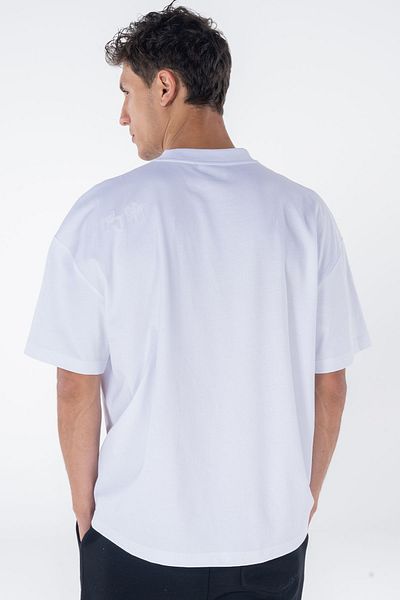 Friday Offset Tricou supradimensionat pentru bărbați, alb, 100% bumbac, cu decolteu rotund