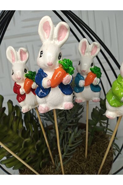 RENKLİMASALTASARIMLAR Büyük Boy 5 li Tavşan Saksı Süsü Seti - Taş Figür - Sak...