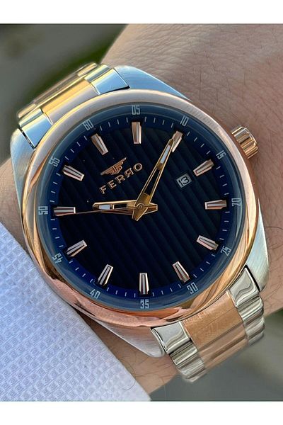 FERRO 30 Mt Waterproof Men's Wrist Watch with Steel Cord Calendar EFM11240-E3