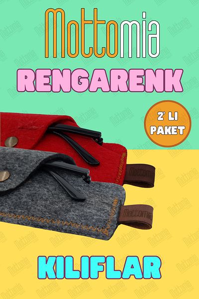 mottomia Double 2 Colors Dark Gray and Red Felt 100% Handmade Sun and Reading Glasses Case