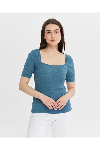 mor butik bluză prințesă cu mâneci prințesă cu guler pătrat albastru prințesă0888