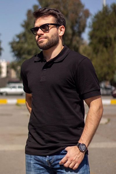 Azıcık Akıllı Ανδρικό μαύρο μπλουζάκι πόλο με μανίκια από 100% βαμβάκι