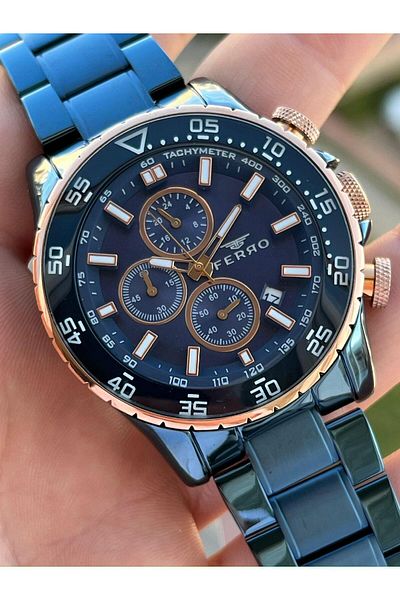 FERRO Steel Cord Inner Functions 30 Mt Waterproof Men's Wristwatch with Active Calendar