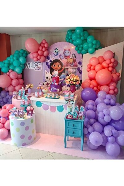 party mix Gabbys Dollhouse Balon Zinciri Gabbys Dollhouse Doğum Günü Konsepti...