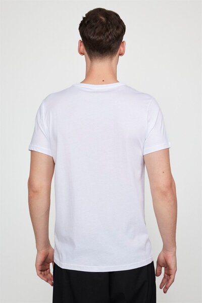 Tudors Ανδρικό T-shirt Slim Fit Slim Fit 100% βαμβακερό τυπωμένο λευκό μπλουζάκι με λαιμόκοψη