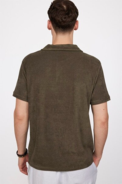 Tudors Men's Slim Fit Slim Fit Cotton Terrycloth Terry Cloth Khaki Polo Collar T-Shirt