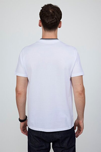 Tudors Pánské tričko Slim Fit Slim Fit 100% bavlna Plain Pique White Prevailing Collar