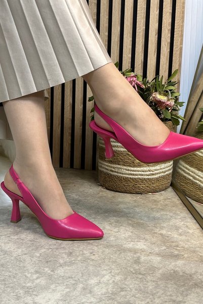 İmerShoes Casual Women's Pointed Toe Plain Patternless Thin Open Back Heeled Zara Model Evening Dress Shoes 101B