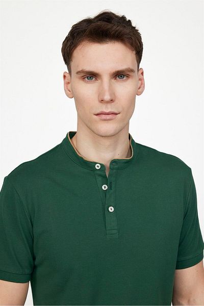 Tudors Ανδρικό μπλουζάκι με λεπτή εφαρμογή Slim Fit 100% βαμβακερό απλό πικέ πράσινο γιακά μπλουζάκι