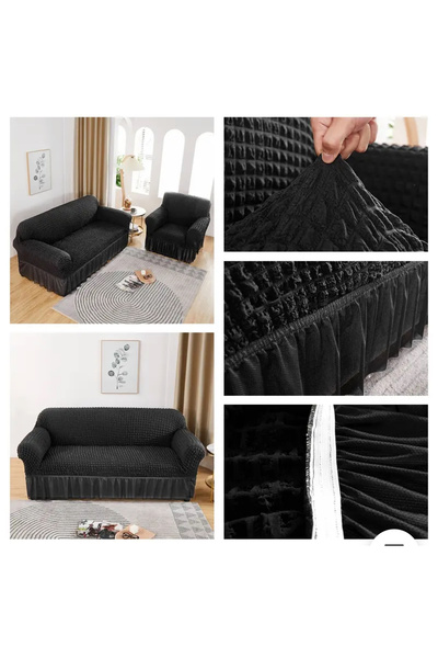 UYUMEV Husa de scaun Bürümcük pentru 3 persoane. Husa pentru scaun cu fusta. Husa de canapea extensibila. 1 buc. Negru
