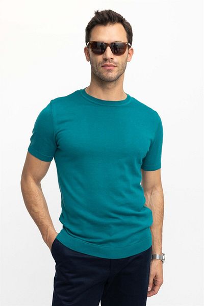 Tudors Ανδρικό Slim Fit Slim Fit Βαμβακερό πλεκτό T-shirt Green Crew Neck