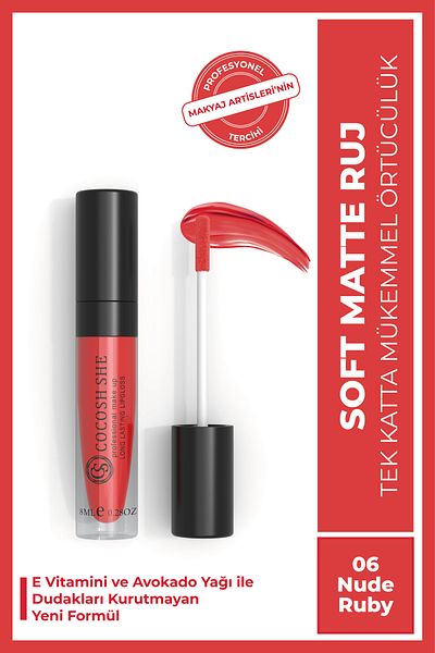 Cocosh She Soft Matte Liquid Matte Lipstick 06 Nude Ruby, Vitamin E, Avocado Oil, Creamy Texture, Matte Finish, Non-Smudging