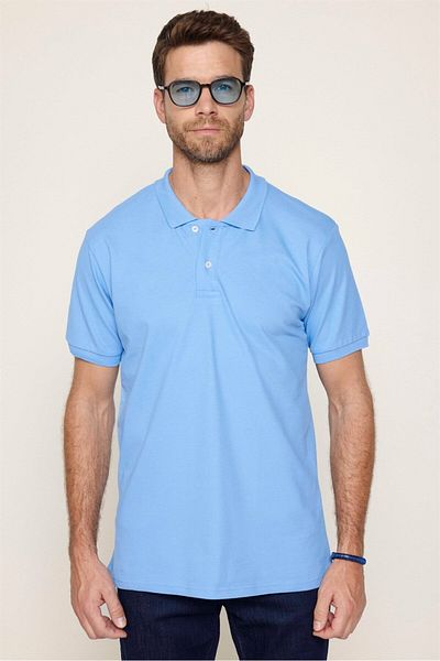 Tudors Ανδρικό μπλουζάκι Slim Fit Slim Fit 100% βαμβακερό απλό πικέ μπλε γιακά μπλουζάκι πόλο