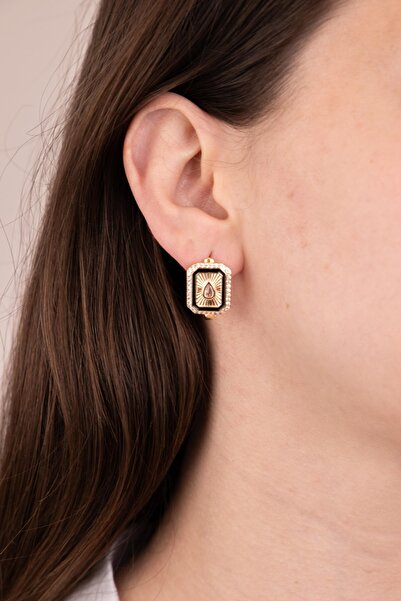 Sacha Accessories لوحة هندسية قطرة مفصلة أقراط الذهب الأبيض