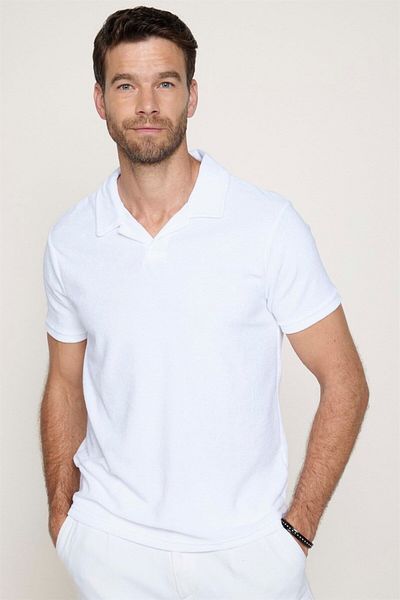 Tudors Ανδρικό T-shirt Slim Fit Slim Fit Βαμβακερό πετσετάκι υφασμάτινο λευκό μπλουζάκι polo γιακά