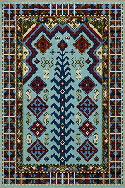 Rugs Modern Halı Covor cu bază țesută în culori albastre cu model tradițional...